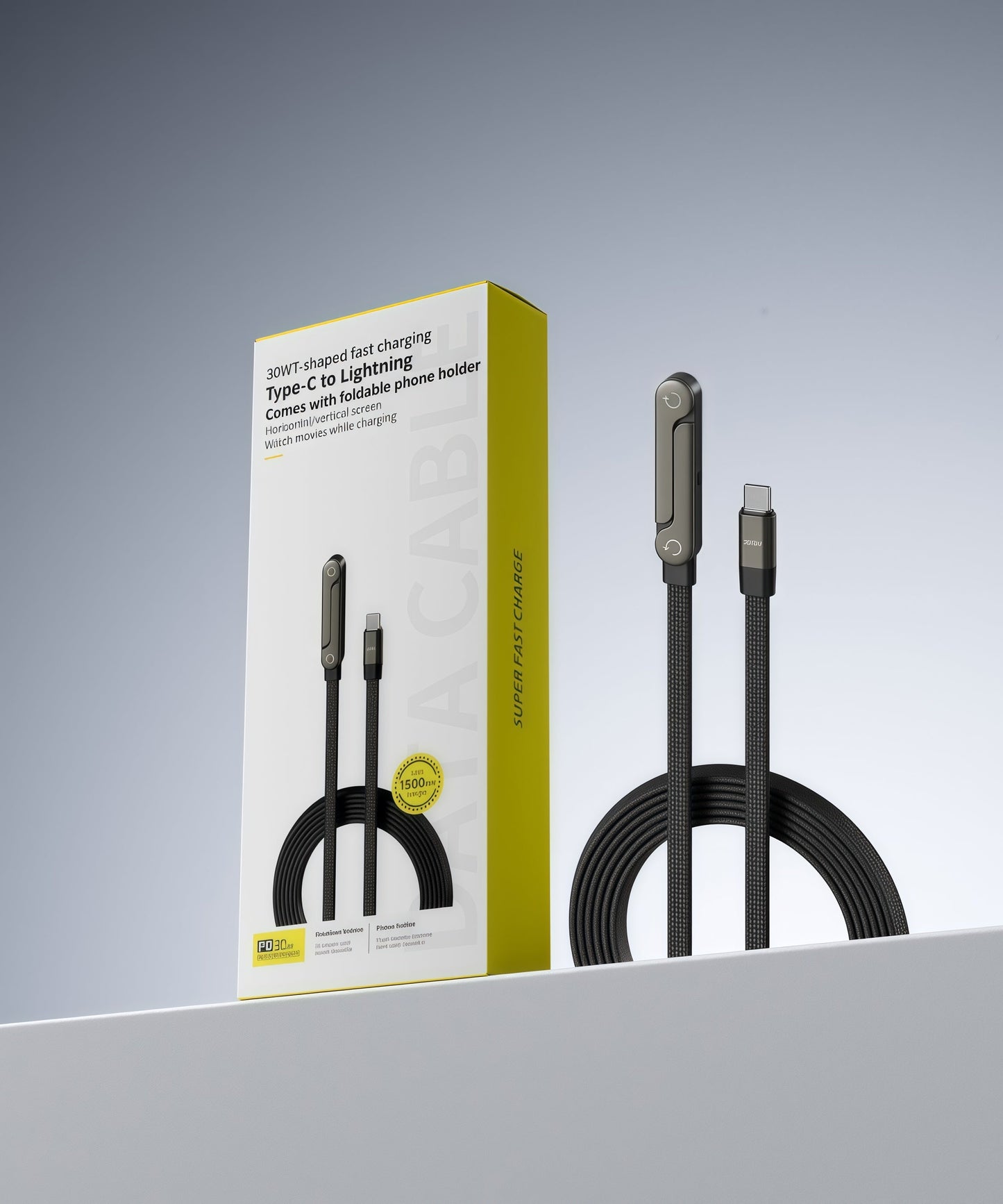 StabilCharge™ – Ergonomisk 2-i-1 opladerkabel med integreret telefonholder