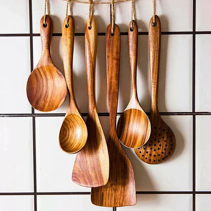 Teak Elegance - Teak Træ Køkkenredskabssæt (7-delt sæt)