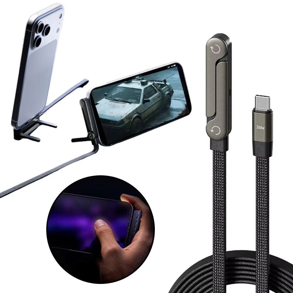 StabilCharge™ – Ergonomisk 2-i-1 opladerkabel med integreret telefonholder