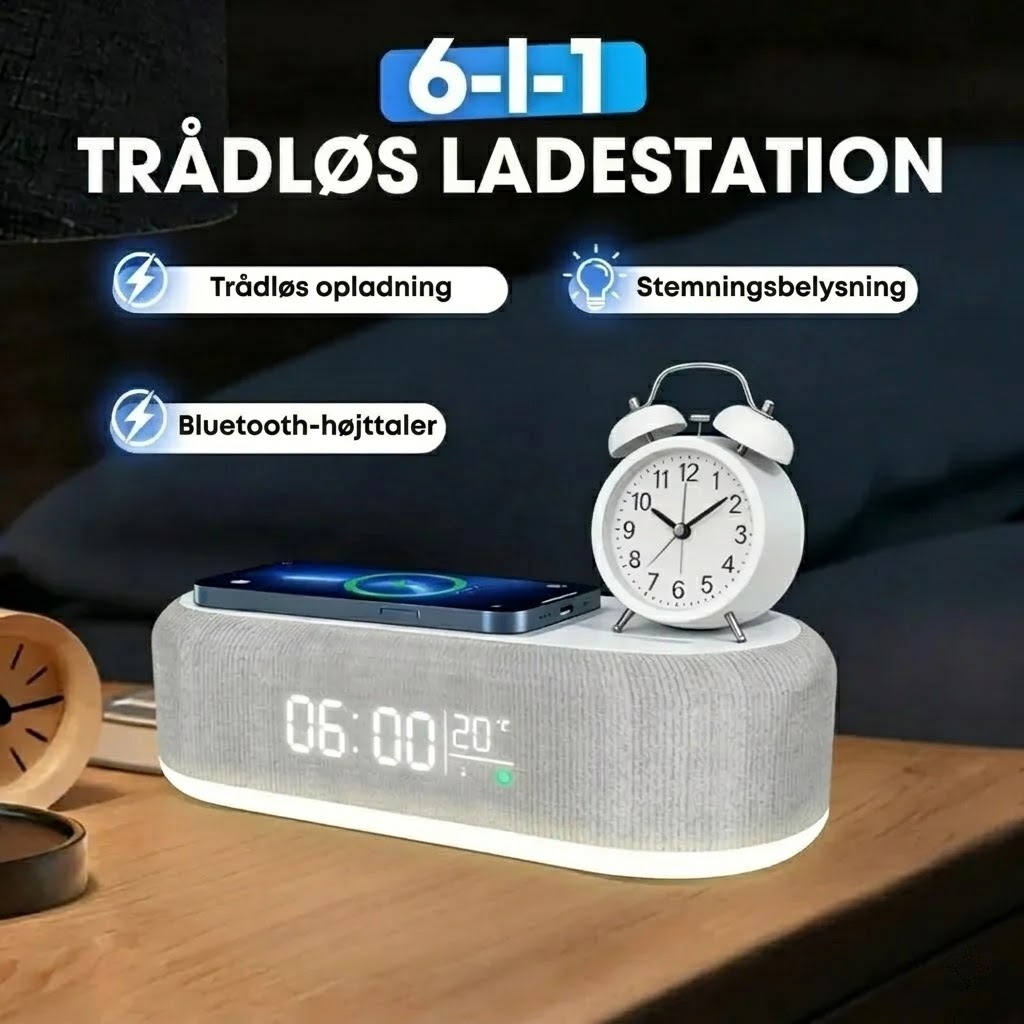 SmartStation™ – 6-i-1 Trådløs Ladestation med Flere Funktioner